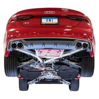 awe tuning 18-21 audi b9 s5 coupe resonated for performance cat track edition exhaust w/ carbon fiber tips 3015-45010