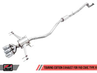 awe tuning 17-21 honda civic type r touring edition exhaust w/front pipe & triple chrome silver tips 3015-52004