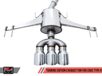 awe tuning 17-21 honda civic type r touring edition exhaust w/front pipe & triple chrome silver tips 3015-52004