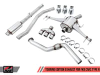 awe tuning 17-21 honda civic type r touring edition exhaust w/front pipe & triple diamond black tips 3015-53006