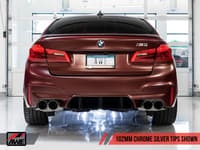 awe tuning 18-21 bmw m5 (f90) 4.4t awd switchpath cat-back exhaust - chrome silver tips 3025-42062