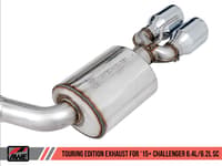 awe tuning 15-21 dodge challenger 6.4l/6.2l sc resonated touring edition exhaust - quad silver tips 3015-42138