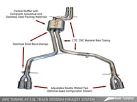 awe tuning 08-11 audi b8 a5 3.2l track edition exhaust system - quad 90mm slash cut black tips 3020-43012