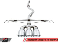 awe tuning 17-21 honda civic type r track edition exhaust w/front pipe & triple diamond black tips 3020-53002