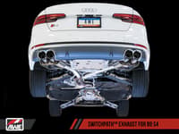awe tuning 18-21 audi b9 s4 switchpath exhaust - non-resonated (silver 90mm tips) 3025-42034