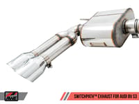 awe tuning 15-20 audi 8v s3 switchpath exhaust w/chrome silver tips 102mm 3025-42068