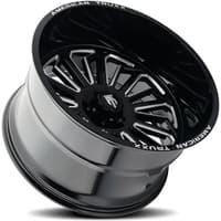 (clearance - no returns) 24x14 american truxx at1916 butcher gloss black w/ milled spokes (* may require trimming) 5x5/127 -76mm