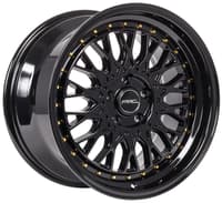 17x8.5 arc ar1 gloss black w/ gold rivets 5x110 35mm (custom)