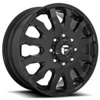 (full set - 6 wheels) 20 inch fuel off-road blitz gloss black dually d675 8x170 (fits up to 13.5" tires),20x8.25 fuel off-road d500 gloss black dually rear inner 8x170 115mm 125.1 c.b.,32 pc tall black spline lug nut kit + key (for 8 lug trucks)