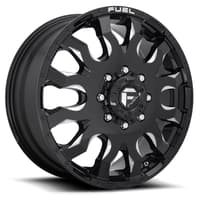 (full set - 6 wheels) 20 inch fuel off-road blitz gloss black milled dually d673 8x200 (fits up to 12.5" tires),20x8.25 fuel off-road blitz gloss black milled dually front d673 8x200 105mm 142.0 c.b.,20x8.25 fuel off-road blitz gloss black milled dually rear outer d673 8x200 -202mm 142.0 c.b.,20x8.25 fuel off-road d500 gloss black dually rear inner 8x200 115mm 142.0 c.b.,32 pc tall black spline lug nut kit + key (for 8 lug trucks)