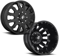 (full set - 6 wheels) 20 inch fuel off-road blitz gloss black dually d675 8x170 (fits up to 13.5" tires),20x8.25 fuel off-road d500 gloss black dually rear inner 8x170 115mm 125.1 c.b.,32 pc tall black spline lug nut kit + key (for 8 lug trucks)
