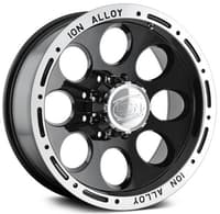 (clearance - no returns) 16x8 ion alloy 174 gloss black w/ machined lip 5x5.5/139.7 -5mm