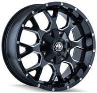 17x9 mayhem warrior 8015m gloss black w/ milled spokes 5x4.5/114.3 5x5/127 18mm
