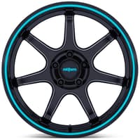 19x9.5 rotiform lbpu gloss black w/ teal stripe rc208 5x120 22mm