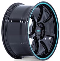 18x9.5 rotiform lbpu gloss black w/ teal stripe rc208 5x100 38mm