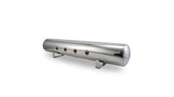 air lift 5 gal alum air tank - (4) 3/8in face ports & 1/4in drain port - 36in l x 6in d - polished 12956 - image