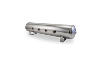 air lift 4 gal alum tank - (4) 1/4in face (2) 3/8in ports & 1/4in drain - 30in l x 6in d - polished 12957 - image