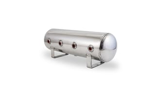 air lift 2.5 gal alum air tank - (4) 1/4in face ports & 1/4in drain port - 20in l x 6in d - polished 12958 - image