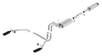 borla 11-14 ford f-150 5.0l stainless steel s-type catback exhaust - 4in tips single split rear exit 140416bc - image