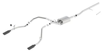 borla 14 sierra 1500 c/b s-type exh/2.75in into dual 2.25in out 4in split rear exit-black chrome 140536bc - image