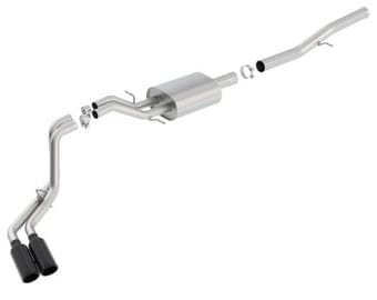 borla 14 silv/sierra 1500 ec std/cc short 143.5in wb s-type black tip dual rolled side exit cb exht 140576bc - image