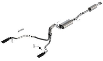 borla f-150 2021 3.3l cc sb ec stb xl/xlt/lariat/kr/plnm/ltd 3/2.25 sre cat-back atak black chr tips 140879bc - image