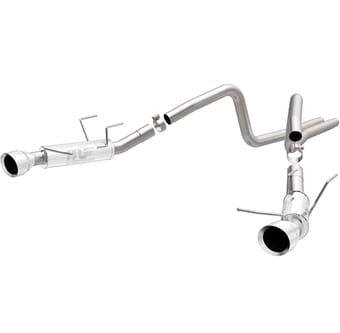 magnaflow 2014 ford mustang v6 3.7l comp series dual split rear polished stainless c/b perf exhaust 15245 - image