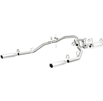magnaflow 09-13 dodge ram 1500 v6 3.6l dual spilt rear exit polished stainless c/b perf exhaust 15249 - image