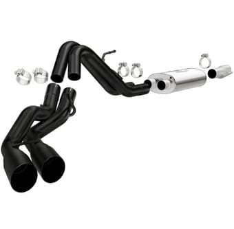 magnaflow sys cat-back 10-14 ford raptor 6.2l v8 2.5/3in black dual same side exit rear 3.5 tips 15366 - image