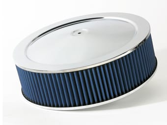 afe magnumflow air filters round racing p5r a/f chrome assy 14x4: blk/blue e/m 18-21402 - image