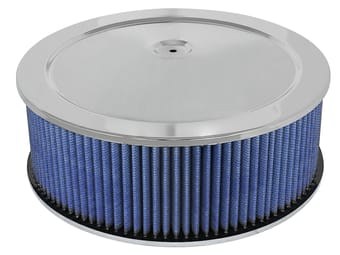 afe magnumflow air filters round racing p5r a/f chrome assy 14x5: blk/blue e/m 18-21403 - image