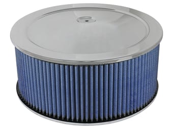 afe magnumflow air filters round racing p5r a/f chrome assy 14x6: blk/blue e/m 18-21404 - image