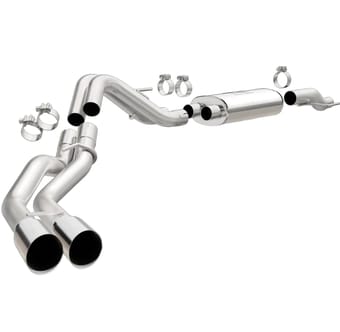 magnaflow cat-back, ss, 2.5/3in, dual psgr side polished 3.5in tip a 2015 ford f150 5.0l v8 ext cab 19080 - image