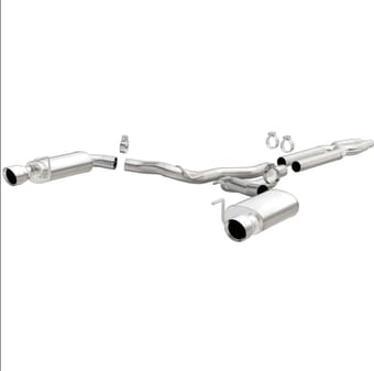magnaflow cat back, ss, 3in, street, dual split polished 4.5in tips 15-17 ford mustang gt v8 5.0l 19100 - image