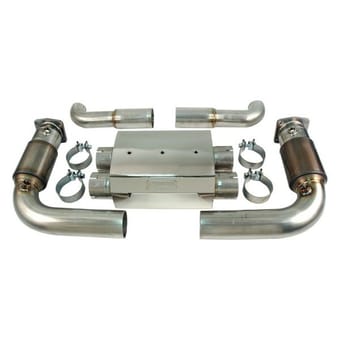 awe tuning 07-09 porsche 997.1 turbo performance muffler w/200 cell cats - diamond black tips 3010-43064 - image