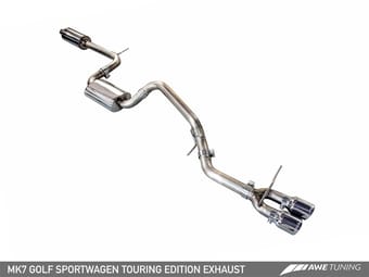 awe tuning 15-17 vw mk7 golf sportwagen touring edition exhaust w/chrome silver tips (90mm) 3015-22048 - image
