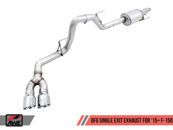 awe tuning 15-20 ford f-150 0fg single exit performance exhaust system w/4.5in diamond black tips 3015-23058 - image