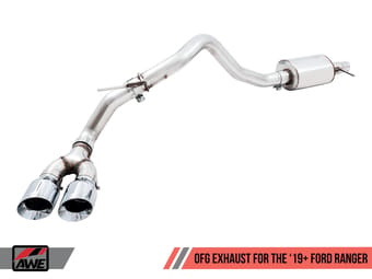 awe tuning 19-21 ford ranger 0fg performance exhaust system w/diamond black tips & rock guard 3015-23064 - image