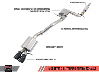 awe tuning 05-14 vw mk5 jetta mk6 sportwagen 2.5l touring edition exhaust - diamond black tips 3015-23048 - image