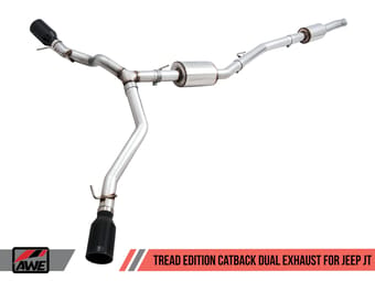 awe tuning 20-22 jeep gladiator jt 3.6l tread edition cat-back dual exhaust - diamond black tips 3015-33101 - image