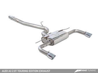 awe tuning 15-20 audi 8v a3 touring edition exhaust - dual outlet diamond black 90 mm tips 3015-32058 - image