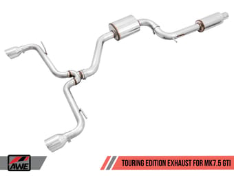 awe tuning 18-21 volkswagen gti mk7.5 2.0t touring edition exhaust w/chrome silver tips 102mm 3015-32096 - image