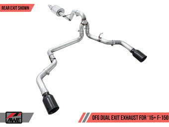 awe tuning 15-20 ford f-150 0fg dual exit performance exhaust system w/5in chrome silver tips 3015-32104 - image