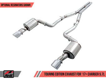 awe tuning 17-21 dodge charger 5.7l touring edition exhaust - resonated - diamond black tips 3015-33136 - image