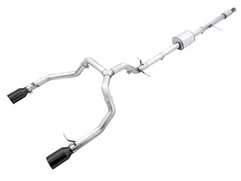 awe tuning 19-22 4th gen gm 1500 5.3l 0fg catback split rear exit (flat bumper) - quad diamond black tips 3015-33206 - image