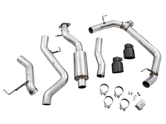 awe tuning 21-22 ford bronco 0fg dual rear exit exhaust w/diamond black tips & bash guard 3015-33456 - image