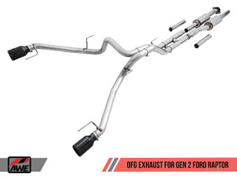 awe tuning 17-20 ford raptor 0 fg performance exhaust system - w/ diamond black tips 3015-33106 - image