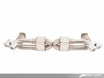 awe tuning porsche 991.1 turbo performance exhaust and high-flow cats - for oe tips 3015-41000 - image