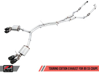 awe tuning 18-21 audi b9 s5 3.0t touring edition exhaust - chrome silver tips (90mm) 3015-42086 - image