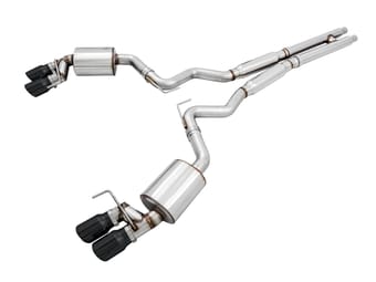 awe tuning 18-22 ford mustang gt (s550) cat-back exhaust - touring edition (quad diamond black tips) 3015-43106 - image
